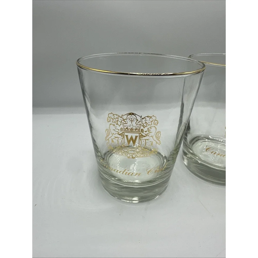 Double Old Fashioned Gold Rimmed Canadian Club Glasses Set Of 3‎ Vintage